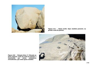 Figura 319 - Rosto oculto. Aqui, também presente, na
grande rocha da piscina.
Figura 320 - Estação lítica 17. Situada na
parte superior, atrás da rocha da piscina, é
constituído por vários amoladores
circunformes, que estão quase sumidos
176
 