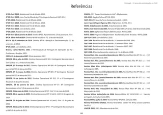 Página 14 de 120
140
Referências
3º CN ISAF.2012. 2012.RelatóriodeFimdeMissão.
4º CN ISAF.2012.LivroFinaldeMissãodo4ºConƟngenteNacional ISAF.2012.
4º CN.2012. 2012.RelatóriodeFimdeMissão.
5º CN ISAF.2013. 2013.RelatóriodeFimdeMissão.
6º CN ISAF.2013. 2013.RelatóriodeFimdeMissão.
7º CN ISAF.2014.LivrodeBolso.2014.
7º CN.2014. 2014.RelatóriodeFimdeMissão.
8º CN ISAF.25dejaneirode2014.DireƟvaNº01. 25dejaneirode2014.Aprontamento.
8ºCN.10deabrilde2014.DireƟvaNº04. 10deabrilde2014.Missãono TO.
8º CN. 27 de setembro de 2014. DireƟva Nº 06. 27 deRetração e Desconcentração.
setembrode2014.
8º CN.2014.LivrodeBolso.2014.
Branco, Carlos MarƟns. 2001. A Partricipação de Portugal em Operações de Paz ‐
Problemasedesaﬁos.2001.
CSDN.05dedezembro2007.05dedezembro2007.
EMGFA. 04 de juho de 2001. DireƟva Operacional Nº 001. ConƟngente Nacional para a
ISAF.Lisboa:s.n.,04deJuhode2001.
EMGFA. 07 de março de 2012. DireƟva Operacional Nº 004. 4º ConƟngente Nacional
paraa ISAF.07deMarçode2012.
EMGFA. 07 de março de 2012. DireƟva Operacional Nº 004. 4º ConƟngente Nacional
paraa ISAF.07deMarçode2012.
EMGFA. 05 de junho de 2012. DireƟva Operacional Nº 011. 5º e 6º ConƟngente
Nacional.05dejunhode2012.
EMGFA. 29 de janeiro de 2014. DireƟva Operacional Nº 07. 8º ConƟngente
Nacionalparaa ISAF.29dejaneirode2014.
EMGFA.21demaiode2004.DireƟvaOperacionalNº07. 21demaiode2004.ISAF.
EMGFA. 02 de agosto de 2005. DireƟva Operacional Nº 10 (alt1). 02 de agosto deISAF.
2005.
EMGFA. 25 de julho de 2006. DireƟva Operacional Nº 10 (Alt3). 25 de julho deISAF.
2006.
EMGFA. 05 de junho de 2013. DireƟva Operacional Nº 17. 7º ConƟngente Nacional para
a ISAF.05dejunhode2013.
EMGFA. PRT TroopsContribuƟonto ISAF ‐Afeghanistan.
IDN.2011.NaçãoeDefesaNº130.2011.
ISAF.2014. RS SecurityForceAssistanceGuide3.1.2014.
Jane´sSpecialReportAgency.2011.AfghanistanAn IHS.2011.
MDM.25defevereirode2005.25defevereirode2005.
MDN.25defevereirode2005.PortariaNº230/2005(2ªsérie).25defevereirode2005.
NATO.2009. Bruxelas: NATO,2009.AfghanistanReport2009.
NATO.2008. Bruxelas: NATO,2008.ProgressinAfeghanistam‐BucharestSummit.
QRF ISAF.2010.LivrodeBolso.2010.
QRF.2006.RelatóriodeFimdeMissão. 2006.1ºSemestrede2006.
QRF.2006.RelatóriodeFimdeMissão. 2006.2ºSemestre2006.
QRF.2007.RelatóriodeFimdeMissão. 2007.1ºSemestre2007.
QRF.2008.RelatóriodeFimdeMissão.2008.
QRF.2008.RRevistaNewsleƩ erelatóriodeFimdeMissão.2008.
Revista Mais Alto. novembro/dezembro de 2004. Revista Mais Alto Nº 352. s.l. : FAP,
Novembro/dezembrode2004.
Revista Mais Alto. janeiro/fevereiro de 2005. Revista Mais Alto Nº 353. s.l. : FAP,
Janeiro/fevereirode2005.
Revista Mais Alto. julho/agosto 2005. Revista Mais Alto Nº 356. s.l. : FAP,
Julho/agosto2005.
Revista Mais Alto. novembro/dezembro de 2005. Revista Mais Alto Nº 358. s.l. : FAP,
Novembro/dezembrode2005.
Revista Mais Alto. janeiro/fevereiro de 2009. Revista Mais Alto Nº 377. s.l. : FAP,
Janeiro/fevereirode2009.
Revista Mais Alto. novembro/dezembro de 2009. Revista Mais Alto Nº 382. s.l. : FAP,
Novembro/dezembrode2009.
Revista Mais Alto. março/abril de 2002. Revista Mais Altor Nº 336. s.l. : FAP,
Março/abrilde2002.
Revista Militar. junho/julho de 2004. Revista Militar Nº 2429/2430. s.l. : Exercito
português,Junho/Junhode2004.
RevistaMilitar.julhode2004.RevistaMilitarNº2430.Julhode2004.
Revista NewsleƩ er.Set2012. Revista NewsleƩ er. Center For Army Lessons Learned.
Set2012.
UNSCR.2001.2001.Mandatoinicialda ISAF.
Portugal ‐ 12 anos de parƟcipação na ISAF
 