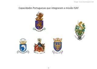 Capacidades Portuguesas que integraram a missão ISAF
Página 14 de 120
8º Contingente Nacional
21
Portugal ‐ 12 anos de parƟcipação na ISAF
 