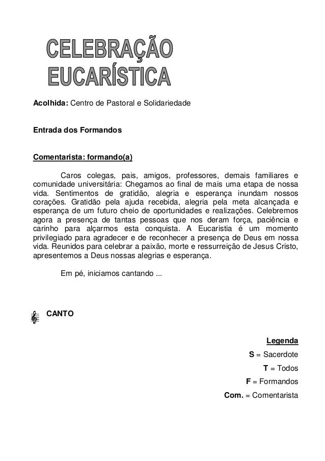 Canto De Entrada Para Missa De Formatura Livro Missa Formatura