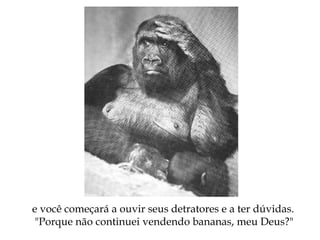 e você começará a ouvir seus detratores e a ter dúvidas.
"Porque não continuei vendendo bananas, meu Deus?"
 