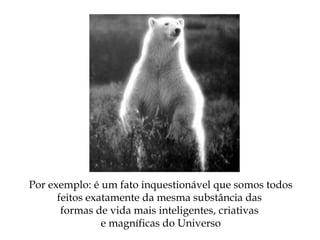 Por exemplo: é um fato inquestionável que somos todos
feitos exatamente da mesma substância das
formas de vida mais inteligentes, criativas
e magníficas do Universo
 