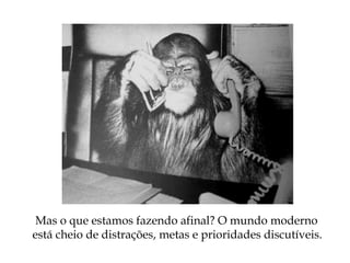 Mas o que estamos fazendo afinal? O mundo moderno
está cheio de distrações, metas e prioridades discutíveis.
 