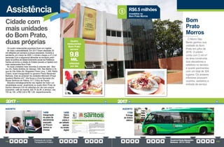 PrestaçãodeContas
TransparênciaPública
GovernoPauloAlexandre
Barbosa•2013/2020
144 145
Assistência
Os quatro restaurantes populares ficam em regiões
de maior vulnerabilidade. Em 2017 foram ofertadas 25
mil refeições por semana a preços populares. Durante a
pandemia, em março de 2020, o número chegou a 41,2 mil
semanais.Com a segurança alimentar se tornando priori-
dade na política de desenvolvimento social da Prefeitura,
Santos se tornou a cidade do Estado (exceto a Capital) com
mais restaurantes Bom Prato.
As duas unidades mais recentes e próprias são: Mor-
ros (Av. Santo Antônio do Valongo, 546, São Bento) e Di-
que da Vila Gilda (Av. Brigadeiro Faria Lima, 1.349, Rádio
Clube), foram inauguradas no governo Paulo Alexandre
Barbosa. Elas se juntaram às unidades Mercado (Praça
Iguatemi Martins s/nº, Vila Nova) e Zona Noroeste (Av.
Nossa Senhora de Fátima, 517, Chico de Paula).
Situados estrategicamente nas regiões de maior vul-
nerabilidade social, atualmente os quatro Bom Prato de
Santos oferecem 9,8 mil refeições por dia com preços
populares: café da manhã, das 7h às 9h, e almoço, das
10h às 15h, a R$ 0,50 e R$ 1,00, respectivamente.
Cidade com
mais unidades
do Bom Prato,
duas próprias
14/08
Inauguração
do posto de
atendimento
avançado
do Procon-
Santos na
Unimes
AGOSTO AGOSTO
14/08
Diário
Oficial
passa a
ser editado
apenas
na versão
digital
9,8
MIL
refeições
por dia
Quatro
restaurantes
Bom Prato
servem
Bom
Prato
Morros
O Morro São
Bento ganhou sua
unidade do Bom
Prato em julho de
2016. O prédio
conta com 2 mil m²
de área construída,
dois elevadores e
refeitório no terceiro
e quarto pavimentos
com um total de 304
lugares. Os andares
inferiores possuem
cozinha, vestiários e
entrada de serviço.
17/08
Entrega
do ônibus
elétrico
investidos no
Bom Prato Morros
R$6.5 milhões
2017 2017
 