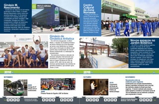 PrestaçãodeContas
TransparênciaPública
GovernoPauloAlexandre
Barbosa•2013/2020
182 183
Ginásio M.
Nascimento
Construído em área de 3,5 mil metros
quadrados no Bom Retiro, o Ginásio
Manoel Nascimento Júnior conta com
arquibancadas para 1,5 mil pessoas
e quadra com medidas oficiais para
competições de futsal, handebol, vôlei
e basquete. Entregue em 2020, o
equipamento é dotado de isolamento
acústico e possui três pavimentos,
contendo ainda salas para outras
atividades esportivas, além de vestiários
acessíveis, camarotes e cabines para a
imprensa.
Ginásio de
Ginástica Artística
Em 2015 foi inaugurado, no Bom
Retiro, o Ginásio de Ginástica Artística
da Arena Olímpica da Zona Noroeste
se tornou uma referência na Cidade,
tanto para a formação de atletas locais
quanto para a preparação de compe-
tidores profissionais e a realização de
campeonatos.
Sua estrutura chamou a atenção de
diversas seleções internacionais que
escolheram o local para se preparar
para os Jogos Olímpicos do Rio de
Janeiro 2016, além de ser palco de
diversas apresentações das estrelas da
ginástica brasileira, que também apro-
varam o local.
28/09
Entrega de 27
ônibus com ar-
condicionado
30/09
Primeira Parada do Orgulho LGBT de Santos
SETEMBRO
investidos
R$ 9,3 milhões Centro
Cultural
da Zona
Noroeste
Entregue em 2013, o
Centro Cultural da Zona
Noroeste concentra
uma série de serviços à
população dos bairros,
com oficinais culturais
e atividades artísticas,
esportivas e de orienta-
ção pedagógica, além de
salas de cinema e da Bi-
blioteca Silvério Fontes.
Novos espaços no
Jardim Botânico
Em 2015, o Jardim Botânico ganhou
o Cubo, em área de 90 metros
quadrados adaptada para receber
shows, apresentações educativas e
exposições. Outra novidade foi a Torre
de Observação, com 21 metros de
altura para visualização panorâmica
de todo o parque. Já em 2020 foi
entregue um playground, com trepa-
trepa, balanços, painéis sensoriais,
molas e escorregador, entre outros
brinquedos, todos com plena
acessibilidade.
OUTUBRO NOVEMBRO
22/10
Lançamento
da Escola de
Administração
Pública de
Santos (Emaps)
Novamente entre as
melhores para negócios
Confirmando sua vocação empreendedora,
Santos é apontada novamente como uma das
dez melhores cidades do Brasil para fazer
negócios. O estudo realizado pela empresa
Urban Systems considerou municípios acima de
100 mil habitantes com as melhores condições
para empreender e investir
2018 2018
 