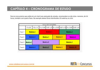 www.rotadosconcursos.com.br
CAPÍTULO 4 – CRONOGRAMA DE ESTUDO
Para os concurseiros que estão em um nível mais avançado de ...