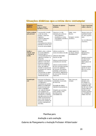 Planilhas para
Avaliação e auto avaliação
Caderno de Planejamento e Avaliação Professor Alfabetizador
20
 