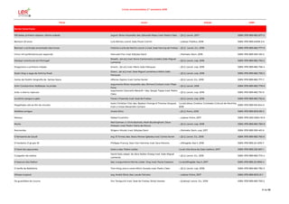 Livros recomendados 2.º semestre 2018
Título Autor Edição ISBN
Banda Desenhada
100 balas: primeiro disparo, última rodada argum. Brian Azzarello; des. Eduardo Risso; trad. Pedro Cleto --;[S.l.]: Levoir, 2017- ISBN: 978-989-682-677-2
Bartoon 25 anos Luís Afonso; coord. João Paulo Cotrim --;Lisboa: Público, 2018 ISBN: 978-989-54018-2-6
Batman: o príncipe encantado das trevas história e arte de Marini; coord. e trad. José Harvng de Freitas --;[S.l.]: Levoir, D.L. 2018 ISBN: 978-989-682-777-9
Cinco mil quilómetros por segundo Manuele Fior; trad. Edições Devir --;Palmela: Devir, 2018 ISBN: 978-989-559-416-0
Dampyr: aventuras em Portugal
Boselli... [et al.]; trad. Nuno Camarneiro; [colab.] João Miguel
Lameiras
--;[S.l.]: Levoir, cop. 2018 ISBN: 978-989-682-750-2
Dragonero: a primeira missão Enoch... [et al.]; trad. Mário João Marques --;[S.l.]: Levoir, cop. 2018 ISBN: 978-989-682-756-4
Dylan Dog: a saga de Johnny freak
Sclavi... [et al.]; trad. José Miguel Lameiras e Mário João
Marques
--;[S.l.]: Levoir, cop. 2018 ISBN: 978-989-682-759-5
Gente de Dublin: biografia de James Joyce Alfonso Zapico; trad. Carlos Xavier --;[S.l.]: Levoir, D.L. 2018 ISBN: 978-989-682-771-7
John Constantine: Hellblazer na prisão
argumento Brian Azzarello; des. Richard Corben; trad. Filipe
Faria
--;[S.l.]: Levoir, 2018 ISBN: 978-989-682-778-6
Julia: o eterno repouso
argumento Giancarlo Berardi = des. Sergio Toppi; trad. Pedro
Cleto
--;[S.l.]: Levoir, cop. 2018 ISBN: 978-989-682-751-9
Le storie: sangue e gelo Faraci, Frisenda; trad. José de Freitas --;[S.l.]: Levoir, cop. 2018 ISBN: 978-989-682-752-6
Magalhães: até ao fim do mundo
texto Christian Clot; des. Bastien Orenge & Thomas Verguet;
trad. e notas Alexandre Cartaxo
1.a ed;Lisboa: Gradiva: Comissão Cultural de Marinha,
2018
ISBN: 978-989-616-844-5
Malditos amigos André Diniz --;[S.l.]: Polvo, 2018 ISBN: 978-989-8513-89-2
Mensur Rafael Coutinho --;Lisboa: Polvo, 2017 ISBN: 978-000-0004-10-9
Morte
Neil Gaiman; il. Chris Bachalo, Mark Buckingham, Dave
Mckean; trad. Pedro Vieira de Moura
--;[S.l.]: Levoir, cop. 2018 ISBN: 978-989-682-780-9
Nonnonba Shigeru Mizuki; trad. Edições Devir --;Palmela: Devir, cop. 2017 ISBN: 978-989-559-401-6
O fantasma de Gaudí arg. El Torres; des. Jesús Alonso Iglesias; trad. Carlos Xavier --;[S.l.]: Levoir, D.L. 2018 ISBN: 978-989-682-765-6
O herdeiro; O grupo W Philippe Francq, Jean Van Hamme; trad. Sara Moreira --;Alfragide: Asa II, 2018 ISBN: 978-989-23-4316-7
O herói da capa preta texto e des. Pedro Leitão 1.a ed ;Vila Nova de Gaia: Gailivro, 2017 ISBN: 978-989-233-667-1
O jogador de xadrez
David Sala; adapt. da obra Stefan Zweig; trad. João Miguel
Lameiras
--;[S.l.]: Levoir, D.L. 2018 ISBN: 978-989-682-772-4
O tesouro dos Dalton des. e argumento Morris; colab. Vicq; trad. Paula Caetano 1.a ed;Alfragide: Asa II, 2017 ISBN: 978-989-23-3918-4
O Xerife da Babilónia Tom King; arte e cores Mitch Gerads; trad. Pedro Cleto --;[S.l.]: Levoir, cop. 2018- ISBN: 978-989-682-782-3
Olimpo tropical arg. André Diniz; des. Laudo Ferreira --;Lisboa: Polvo, 2017 ISBN: 978-989-8513-31-1
Os guardiões do Louvre Jiro Taniguchi; trad. José de Freitas, Shinji Iwaoka --;[Lisboa]: Levoir, D.L. 2018 ISBN: 978-989-682-763-2
31 de 56
 