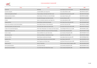 Livros recomendados 2.º semestre 2018
Título Autor Edição ISBN
O estranho Kjell Ringi 1.a ed; Figueira da Foz: Bruaá, 2018 ISBN: 978-989-81-66-37-1
O grande mergulho Lucie Brunellière; trad. Jorge Lima 1.a ed; Lisboa: Bizâncio, 2018 ISBN: 978-972-53-0611-6
O hotel "extravagância de Natal" Tracey Corderoy, Tony Neal; trad. Pedro Costa 1.a ed; Estoril: Minutos de Leitura, 2018 ISBN: 978-972-793-226-9
O leão que temos cá dentro Rachel Bright, Jim Field; trad. Carlos Grifo Babo 1.a ed; Lisboa: Presença, 2017 ISBN: 978-972-23-6053-1
O livro com medo Ramadier & Bourgeau; trad. Maria Carvalho 1.a ed; [S.l.]: Bizâncio, 2018 ISBN: 978-972-53-0610-9
O melro texto e il. de Marion Deuchars; trad. Jorge Lima 1.a ed; Lisboa: Bizâncio, 2018 ISBN: 978-972-53-0617-8
O Natal do Elmer David McKee; trad. Bernardo Marques 1.a ed; Lisboa: Nuvem de Letras, 2017 ISBN: 978-989-665-158-9
O que é que aconteceu na terra dos procópios? Maria Alberta Menéres; il. Marta Madureira 1.a ed; Porto: Porto Ed., 2017 ISBN: 978-972-0-72908-8
O que fazer quando a tua casa é um zoo? John Kelly, Steph Laberis; trad. Pedro Costa 1.a ed; Estoril: Minutos de Leitura, 2018 ISBN: 978-972-793-224-5
O rapto do príncipe Oleomargarine Mark Twain, Philip Stead; il. Erin Stead; trad. Paula Caetano 1.a ed; Alfragide: Oficina do Livro, 2018 ISBN: 978-989-741-936-2
O tigre que veio para o chá escrito e il. Judith Kerr; trad. por Carla Maia de Almeida 1.a ed; Amadora: Boosmile, 2018 ISBN: 978-989-707-458-5
O urso e o piano David Litchfield; trad. Luísa Costa Gomes 2.a ed; Amadora: Booksmile, 2018 ISBN: 978-989-707-447-9
Os animais que tive João Manuel Ribeiro; il. Gabriela Sotto Mayor 1.a ed; Porto: Porto Ed., 2018 ISBN: 978-972-0-70636-2
Outra vez o Elmer David McKee; trad. Bernardo Marques 1.a ed; Lisboa: Nuvem de Letras, 2017 ISBN: 978-989-665-160-2
Parabéns, Mimi! Valerie Thomas e Korky Paul; trad. Helena Rafael 1.a ed; Lisboa: Gradiva, 2017 ISBN: 978-989-616-749-3
Tal como tu! Jane Chapman; trad. Pedro Costa 1.a ed; Estoril: Minutos de Leitura, 2018 ISBN: 978-972-793-227-6
Telefone sem fio texto e il. Yara Kono 1.a ed; Carcavelos: Planeta Tangerina, 2018 ISBN: 978-989-8145-89-5
Terra!: planeta fantástico texto Stacy McAnulty 1.a ed; Amadora: Booksmile, 2018 ISBN: 978-989-707-794-4
Vamos brincar aos médicos Guy Parker-Rees; trad. Raquel Dutra Lopes 1.a ed.; Amadora: Booksmile, 2018 ISBN: 978-989-707-622-0
3 de 56
 