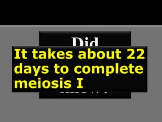 Did
You
know?
It takes about 22
days to complete
meiosis I
 