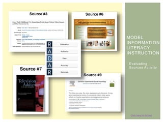 MODEL
INFORMATION
LITERACY
INSTRUCTION
Click here for full text
Evaluating
Sources Activity
 