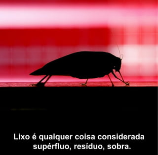Lixo é qualquer coisa considerada
     supérfluo, resíduo, sobra.
 