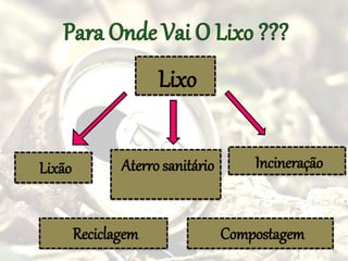 Lixo
Lixão Aterro sanitário Incineração
Reciclagem Compostagem
 
