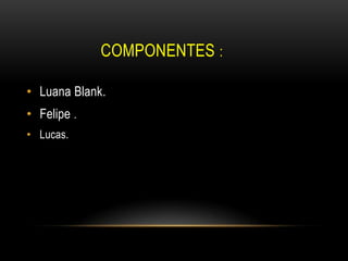 COMPONENTES :

• Luana Blank.
• Felipe .
• Lucas.
 