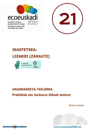 21
IKASTETXEA:
LIZARDI (ZARAUTZ)




HAUSNARKETA-TAILERRA
Praktikak eta Jarduera-Ildoak lantzen


                                   2011ko martxoa
 