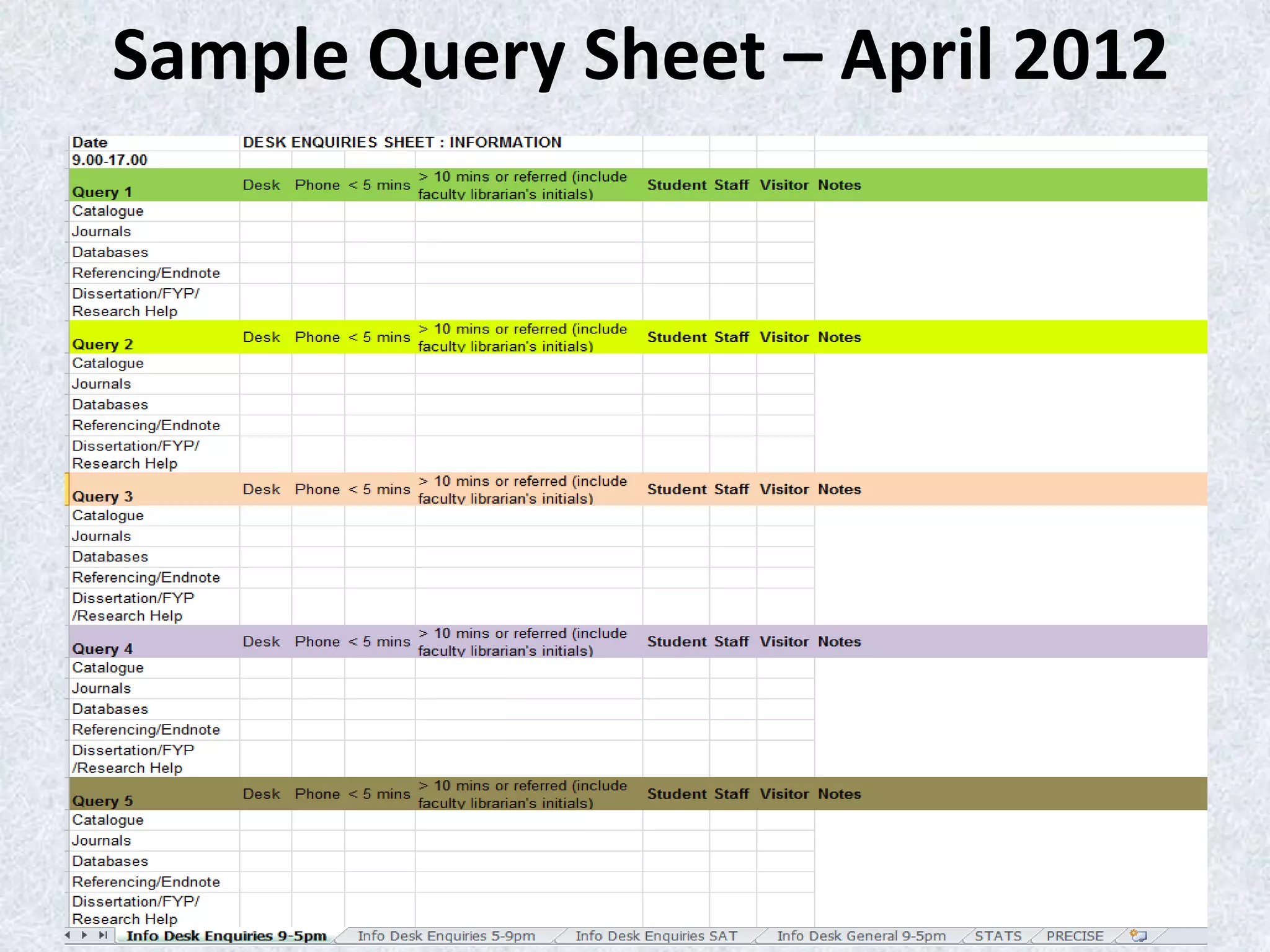 Sample Query Sheet – April 2012

 