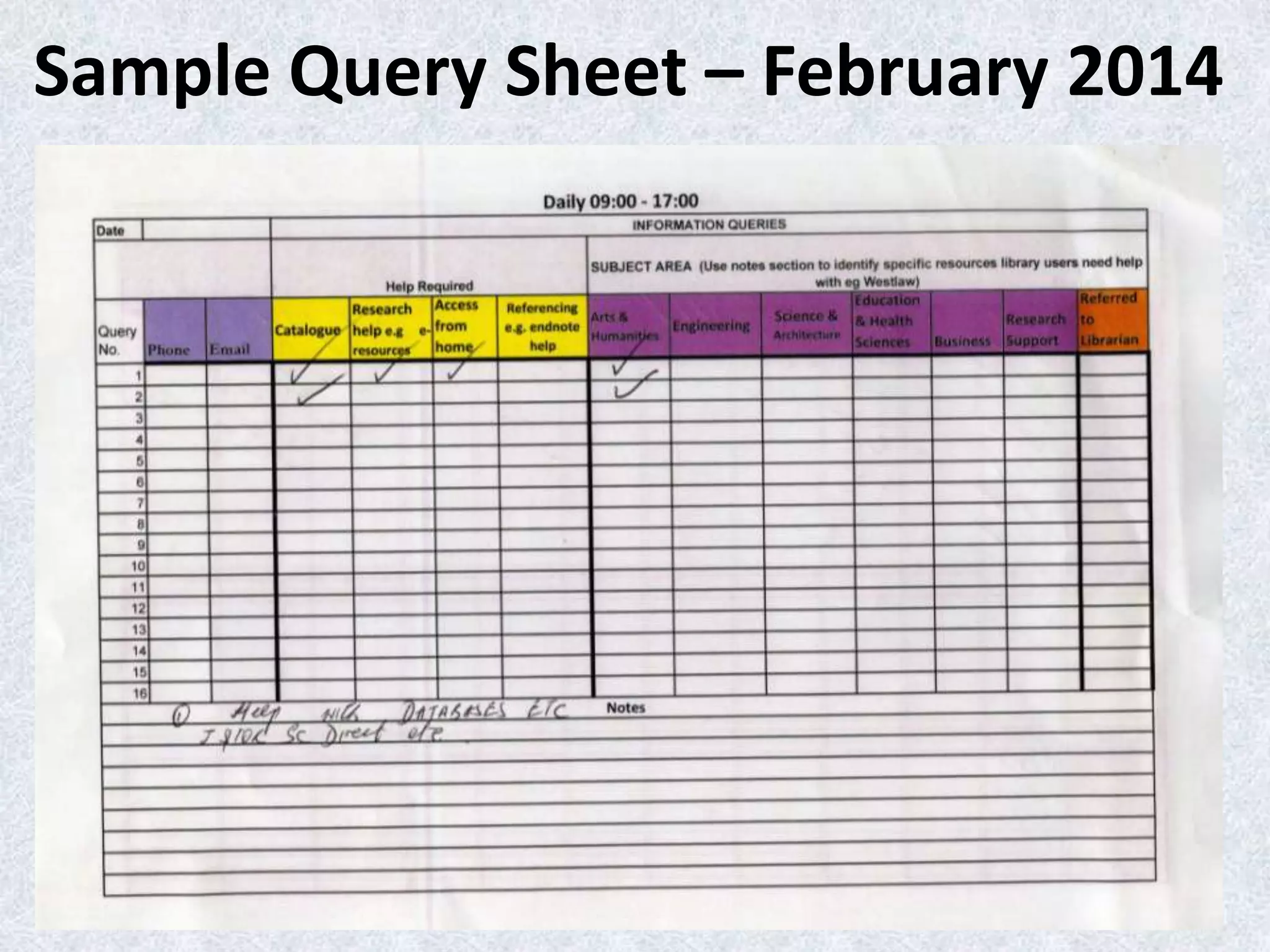 Sample Query Sheet – February 2014

 