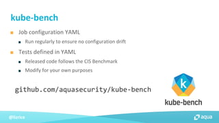 @lizrice
■ Job configuration YAML
■ Run regularly to ensure no configuration drift
■ Tests defined in YAML
■ Released code...