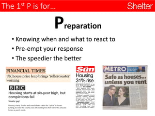 The 1st P is for…
Preparation
• Knowing when and what to react to
• Pre-empt your response
• The speedier the better
 