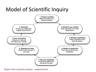 Model of Scientific Inquiry
Steps in the research process – experimental
 