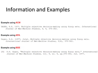Information and Examples
 