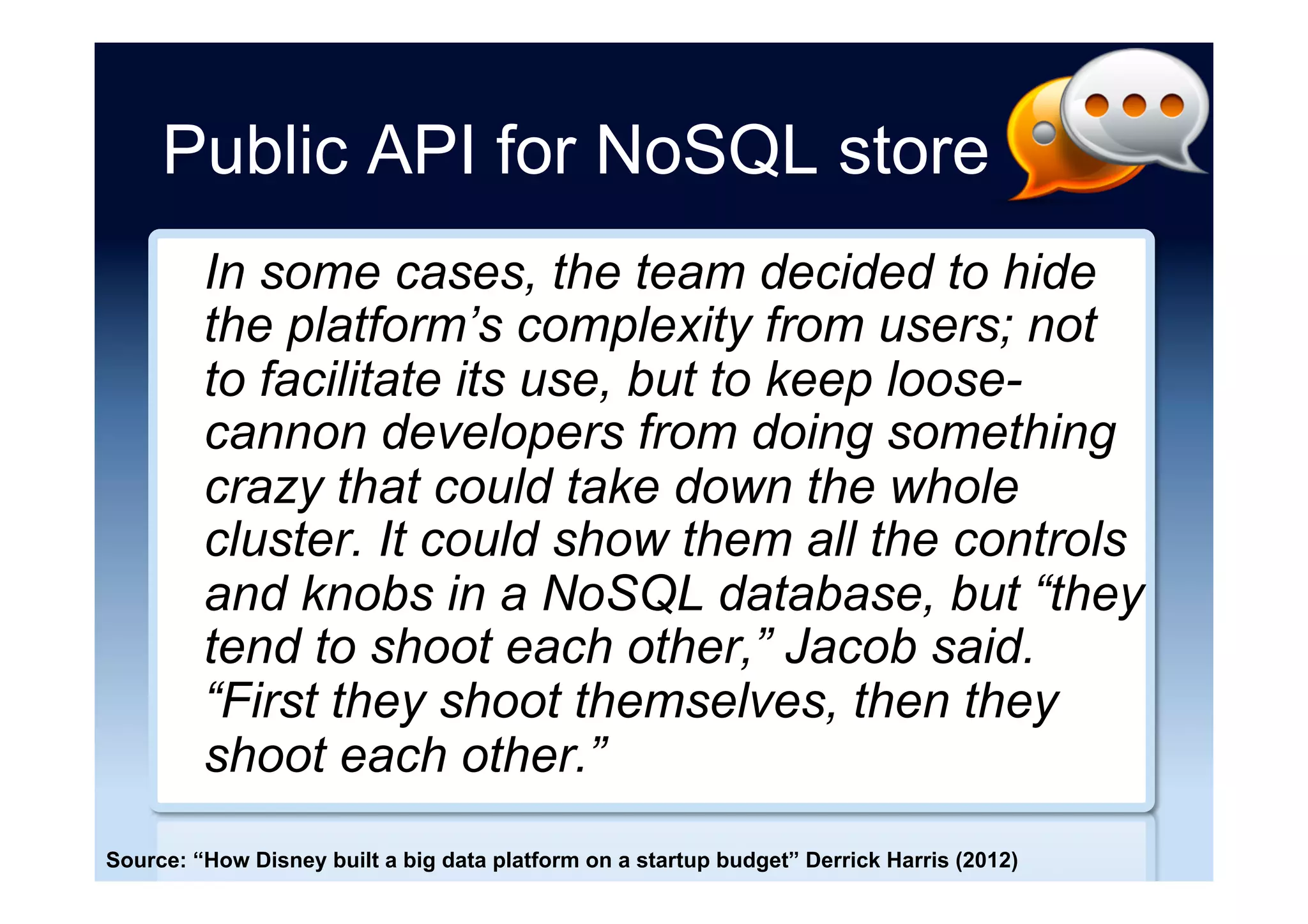 MongoDB security
The most effective way to reduce risk for
MongoDB deployments is to run your
entire MongoDB deployment, including all
MongoDB components (i.e. mongod,
mongos and application instances) in a
trusted environment.
Source: MongoDB Security Guide (13 August 2015)
 