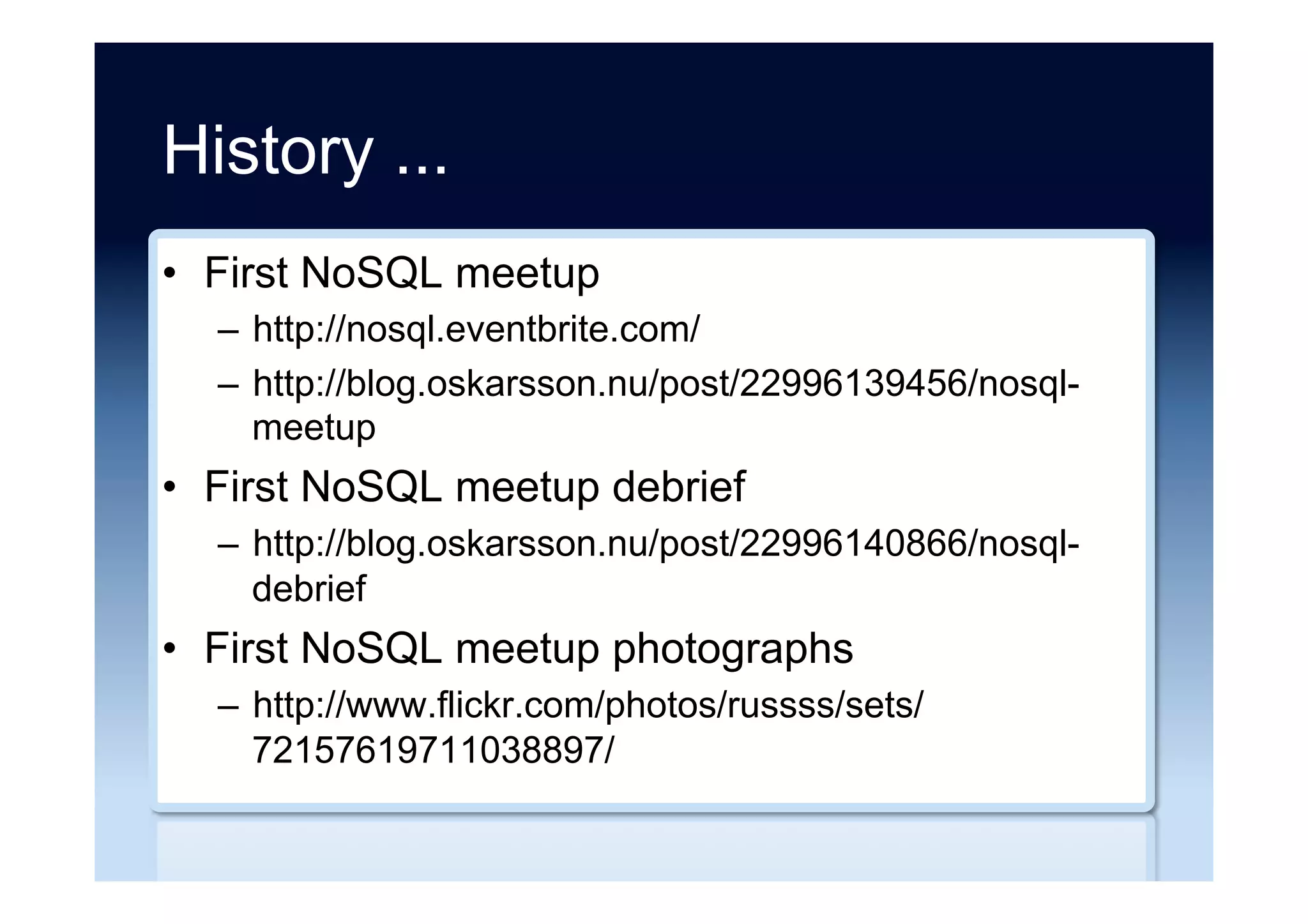 The great debate ...
Refuseniks: Hah! You relational people
with your flat tables and silly query
languages! You are so unhip! You simply
cannot deal with the problem of [INSERT
NEW THING HERE]. With an [INSERT
NEW THING HERE]-DBMS we will finish
you, and grind your bones into dust!
 