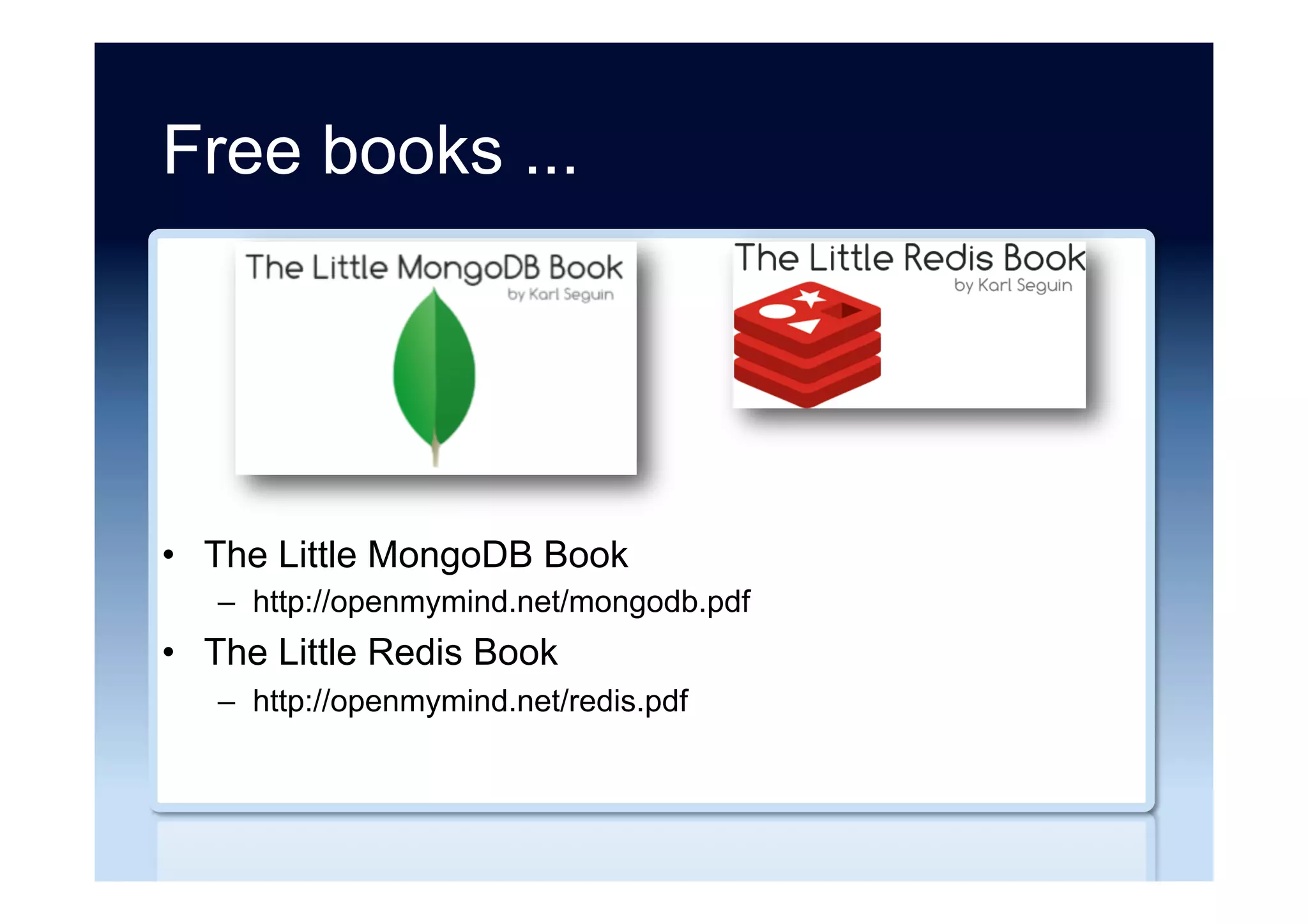 Limitations of NoSQL
•  Lack of standardized or well-defined semantics
–  Transactions? Isolation levels?
•  Reduced consistency for performance and
scalability
–  “Eventual consistency”
–  “Soft commit”
•  Limited forms of access, e.g. often no joins, etc.
•  Proprietary interfaces
•  Large clusters, failover, etc.?
•  Security?
 