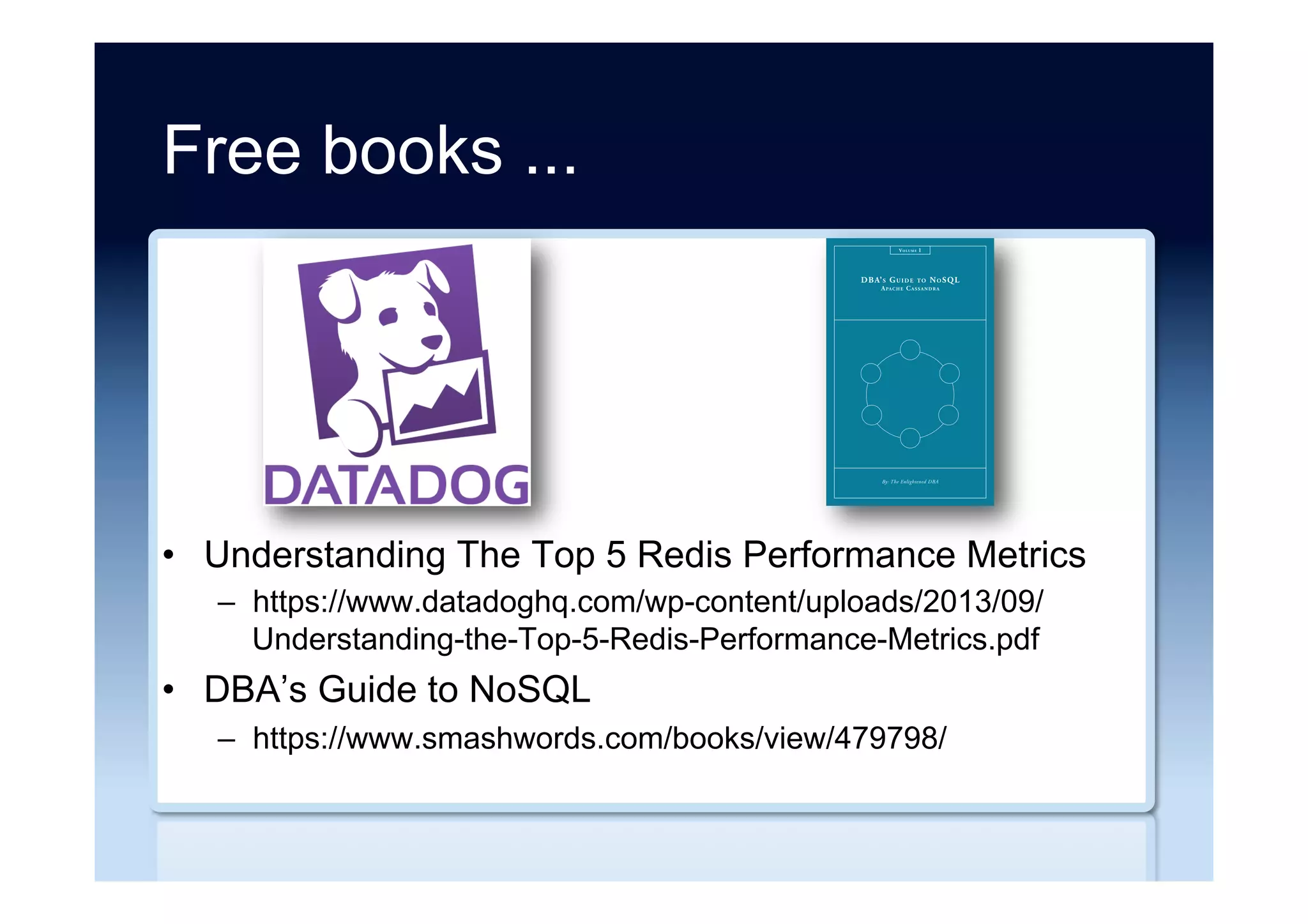 Future directions
•  Internal polyglot support (polymorphic?)
•  Multi-model systems
•  Google F1-inspired systems
–  “Can you have a scalable database without going
NoSQL? Yes.”
•  Further support for NoSQL in Relational
•  DBaaS
 