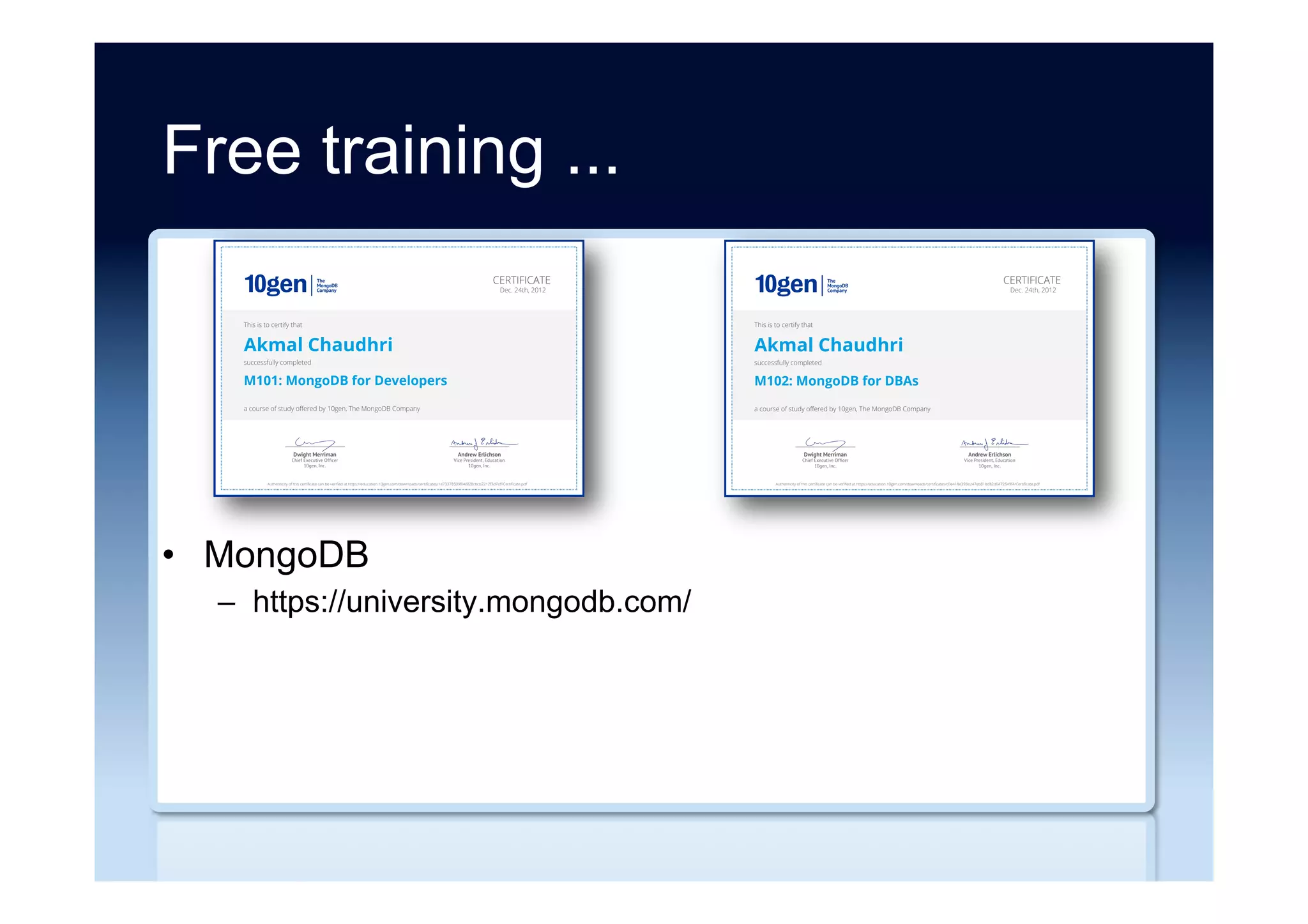 Final thoughts
We are clearly in the phase of a new
technology adoption in which the category
is hyped, its benefits over-promised, its
limitations poorly understood, and its value
oversold.
-- Tim Berglund
Source: “Saying Yes to NoSQL” Tim Berglund (2011)
 
