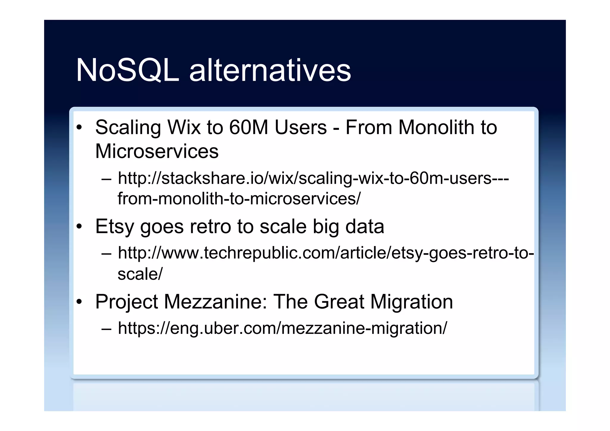Free reports ...
•  Gartner Magic Quadrant for Operational
Database Management Systems (2013)
–  http://oracledbacr.blogspot.co.uk/2014/01/magic-
quadrant-for-operational-database.html
•  Gartner Magic Quadrant for Operational
Database Management Systems (2015)
–  https://info.microsoft.com/CO-SQL-CNTNT-
FY16-09Sep-14-MQOperational-Register.html
 