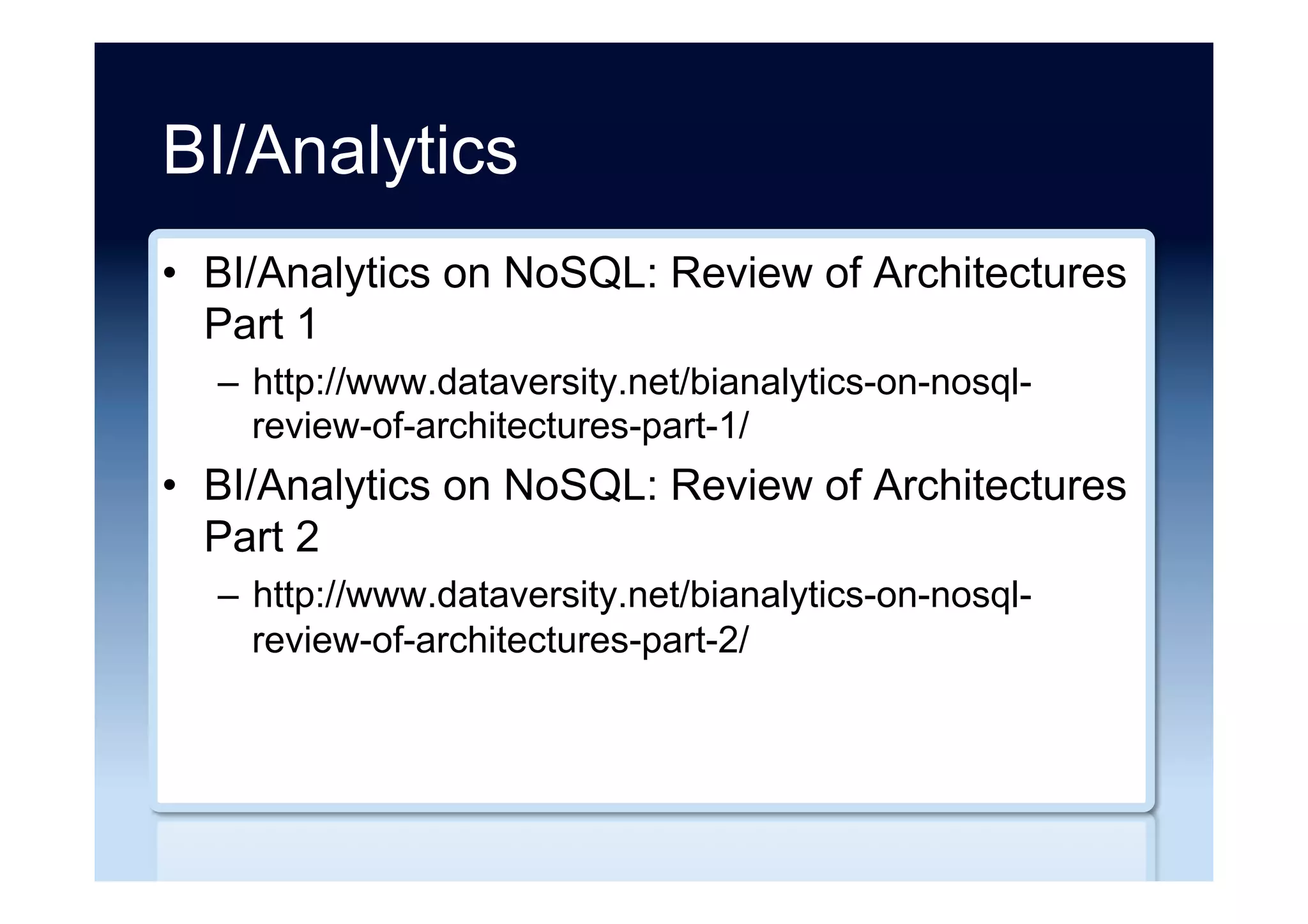 NoSQL forensics
•  NoSQL Forensics: What to do with
(No)ARTIFACTS
–  https://speakerdeck.com/505forensics/nosql-
forensics-what-to-do-with-no-artifacts/
•  NoSQL Injections: Moving Beyond or ‘1’=‘1’
–  https://speakerdeck.com/505forensics/nosql-
injections-moving-beyond-or-1-equals-1/
•  NoSQL Triage Scripts
–  https://github.com/505Forensics/nosql_triage/
 