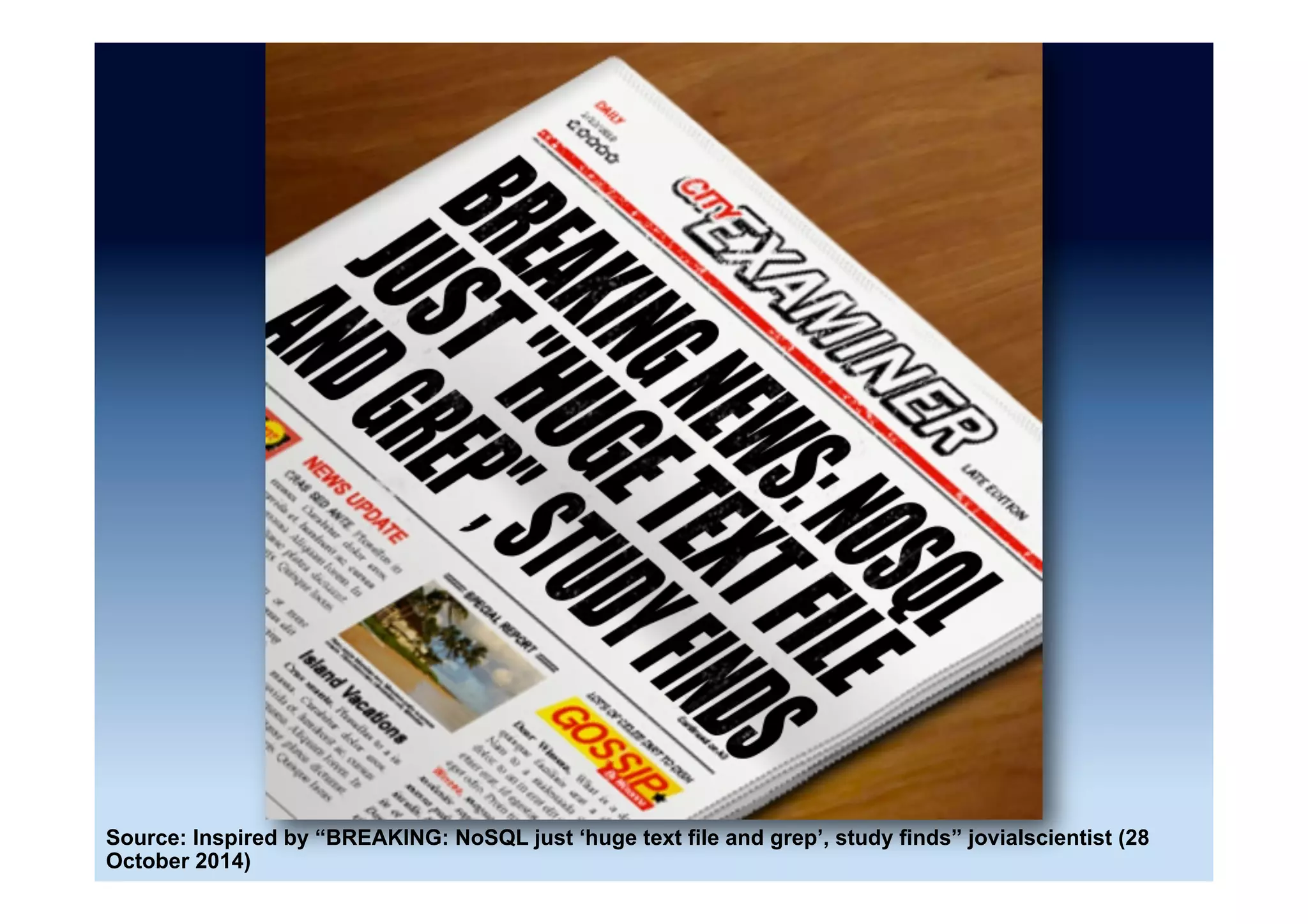 Benchmarking tips
•  How To Benchmark NoSQL Databases
–  http://blog.bigstep.com/big-data-performance/
benchmark-nosql-databases/
•  Correcting YCSB’s Coordinated Omission
problem
–  http://psy-lob-saw.blogspot.co.uk/2015/03/fixing-ycsb-
coordinated-omission.html
 