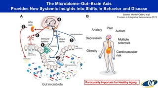 The Microbiome–Gut–Brain Axis
Provides New Systemic Insights into Shifts in Behavior and Disease
Source: Montiel-Castro, et al.
Frontiers in Integrative Neuroscience 2013
Particularly Important for Healthy Aging
 