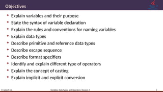 Learning Java 2 - Variables, Data Types and Operators | PPTX