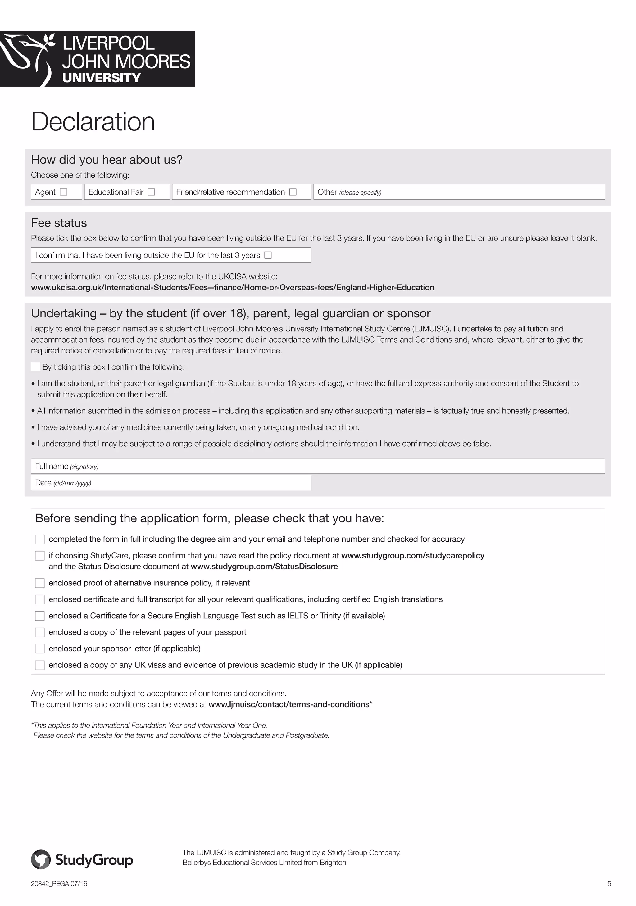Liverpool John Moores University isc 2016 17 application form pega ...