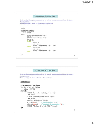 Solution Algorithmique Cours d'algorithmique | PDF