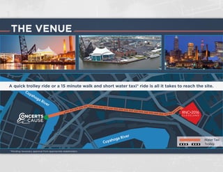 A quick trolley ride or a 15 minute walk and short water taxi* ride is all it takes to reach the site.
THE VENUE
*Pending necessary approval from appropriate stakeholders.