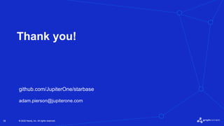 © 2022 Neo4j, Inc. All rights reserved.
© 2022 Neo4j, Inc. All rights reserved.
18
Thank you!
github.com/JupiterOne/starbase
adam.pierson@jupiterone.com
 
