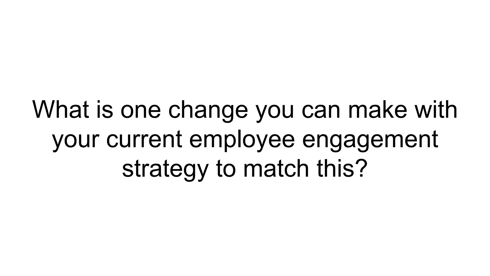 What is one change you can make with
your current employee engagement
strategy to match this?
 