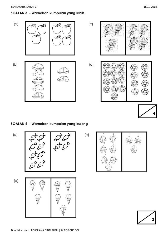 UJIAN 1 MATEMATIK TAHUN 1 2018