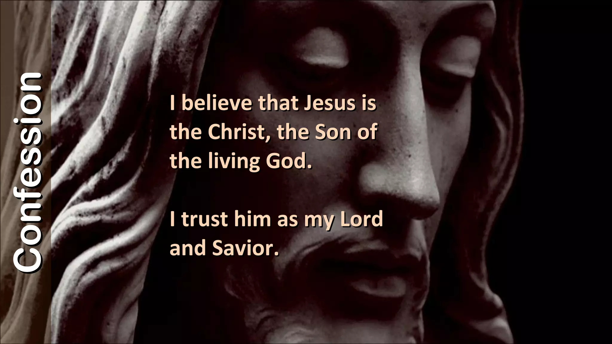 I believe that Jesus is the Christ, the Son of the living God. I trust him as my Lord and Savior.  Confession 
