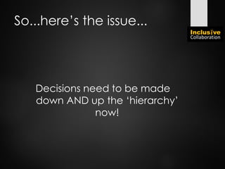 So...here’s the issue...
Decisions need to be made
down AND up the ‘hierarchy’
now!
 
