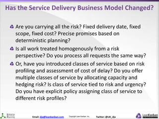 Copyright Lean Kanban Inc.Email: dja@leankanban.com Twitter: @LKI_dja
Has the Service Delivery Business Model Changed?
Are...