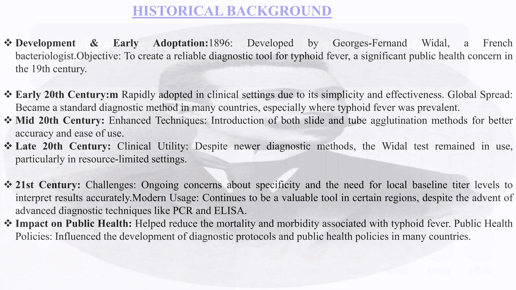 George Fernand Widal Widal Agglutination Test:A rapid serological diagnosis of typhoid fever ...
