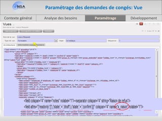 Analyse des besoinsContexte général Paramétrage Développement
20
Paramétrage des demandes de congés: Vue
 