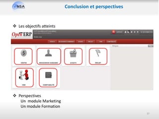 Conclusion et perspectives
 Les objectifs atteints
 Perspectives
Un module Marketing
Un module Formation
37
 