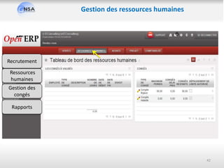 42
Gestion des ressources humaines
Recrutement
Ressources
humaines
Gestion des
congés
Rapports
 