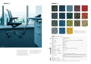 4 5
351 | jet 352 | navy
354 | dark grey 353 | marine
355 | dark blue
356 | mid blue358 | light grey
357 | mid grey
359 | light blue
360 | green
362 | red361 | rose
363 | sage
364 | brown
366 | yellow
365 | rust
367 | olive 368 | beige
354 | dark grey
especificaciones técnicas
Descripción Moqueta en losetas en bucle
/ Dimensiones / losetas por caja 50cm x 50cm / 20 losetas por caja
Espesor total 6,0mm + 10%
Método de instalación Instalación en el mismo sentido, en damero continuo o damero contrapuesto
Composición de la fibra 100% Poliamida Aquafil
Sistema de tintura Hilo tintado
. Peso de la fibra 520gsm + 10%
Peso total 3,835gsm + 10%
Densidad de las puntadas Puntadas por m2
204,880 /m2
+ 10%
Primera capa revés Poliéster
Segunda capa revés Bitúmen y soft back
G Aplicación EN 1307 Clase 33, adecuado para cualquier tipo de aplicación con tráfico intenso
2 Estabilidad dimensional EN 986 <0.2 %
g Resistencia a sillas con ruedasEN 985 Mínimo valor R: > 2.4
p Resistencia a la luz EN ISO 105-B02 >5
s Reducción sonido de
impacto
ISO 140-8 22dB
L Resistencia eléctrica EN 10965 & EN1815 <1 x 109
Ω: Estática disipativa. Voltaje a través de la masa < 2kV.
Impacto medioambiental
Los materiales empleados para la elaboración de las losetas de moqueta Tessera presentan unos reducidos niveles
de compuestos orgánicos volátiles (COV). Todas las losetas de moqueta Tessera se fabrican utilizando electricidad
100% verde.
Garantía
Basis tiene una garantía de 10 años, siempre y cuando la instalación la haya llevado a cabo de forma profesional una
empresa autorizada y el mantenimiento se haya realizado según los requisitos de Forbo en vigor.
7 Basis cumple la normativa EN 14041
T Reacción al fuego EN 13501-1 Bfl
s1
Z Resistencia al deslizamiento EN 13893 DS: > 0,30
Forbo Flooring se reserva el derecho a mejorar las características de sus productos sin previo aviso. Excepto en caso de error u omisión.
Perfecta para todo tipo de instalaciones
comerciales, la gama Tessera Basis resulta
ideal cuando se necesita un pavimento
modular resistente y atractivo. Elaborada
en su totalidad con nailon Aquafil, ofrece la
resistencia y durabilidad necesarias en zonas
de tráfico intenso. Disponible en 18 colores,
Basis ofrece una variada gama, con tonos
clásicos y contemporáneos, que se adapta
perfectamente a cualquier oficina.
Importante: la representación digital puede
variar ligeramente del producto original. Para
comprobar el efecto real, solicite una muestra.
 