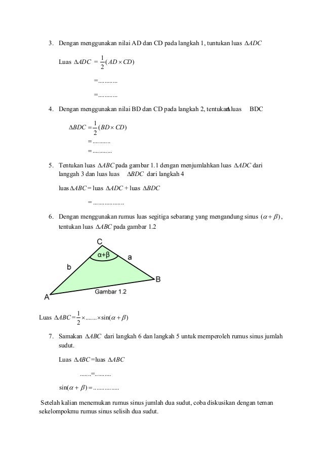 LKPD TRIGONOMETRI SINUS JUMLAH DAN SELISIH DUA SUDUT LKPD TRIGONOMETRI SINUS JUMLAH DAN SELISIH DUA SUDUT